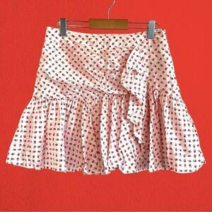 Claudie Pierlot mini ruffled cotton skirt white with red flowers